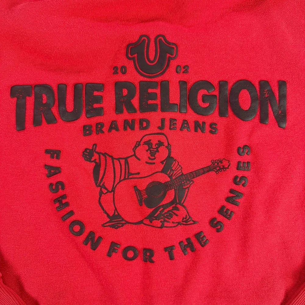 True Religion Mens Red Buddha Full Zip Hoodie Sweatshirt Small Streetwear Casual